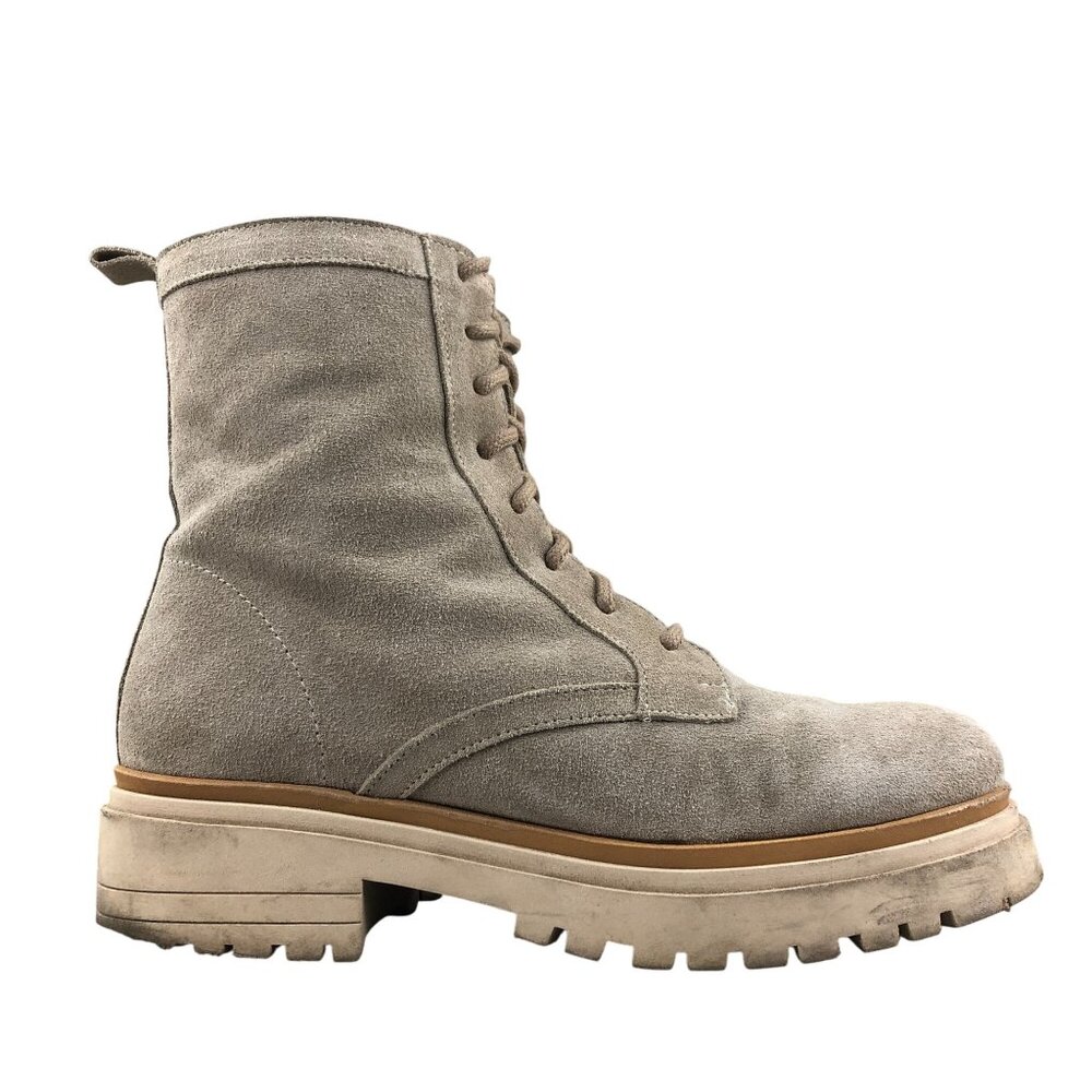 Bertuchi Women's Size 40 Grey Suede Leather Lace-Up Side Zip Combat Ankle Boots